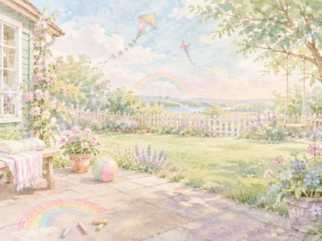 Illustration of a sunny backyard play space
